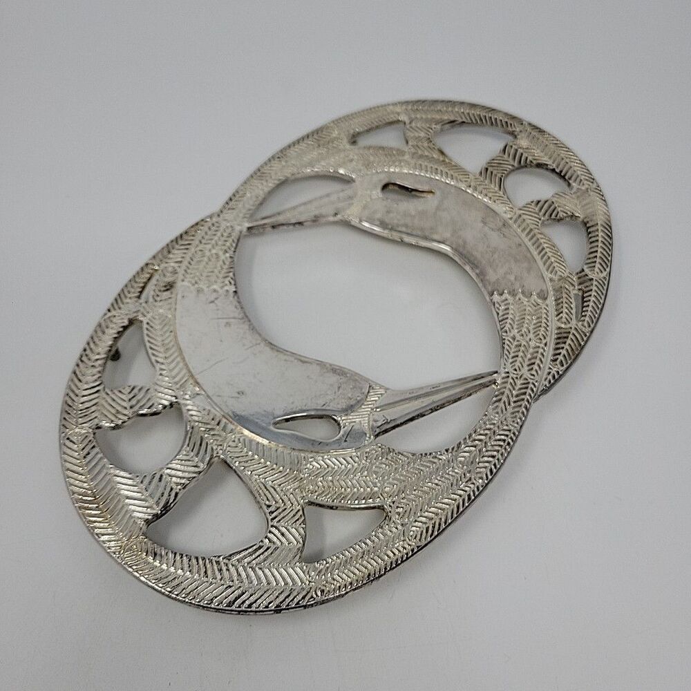 Vintage Swan Bird Trivet Art Deco Style Silver Plate Made in Italy 10" Geese